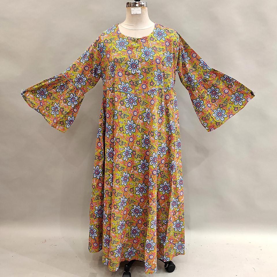 2XL/3XL Zaina Printed Cotton Dress 57&quot; Long Jalabiya