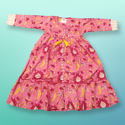 4-5 Year Ari Printed Cotton Girls Dress 34&quot; Long Jalabiya