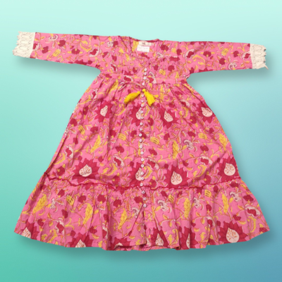 4-5 Year Ari Printed Cotton Girls Dress 34&quot; Long Jalabiya