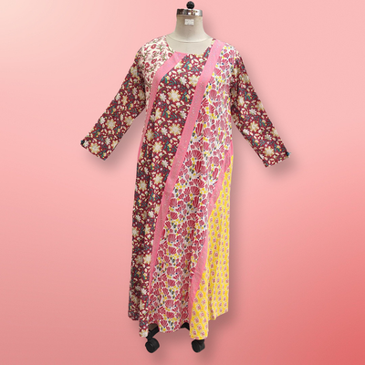 L/XL Nury Crystal Multi Printed Cotton Dress 56&quot; Long Jalabiya