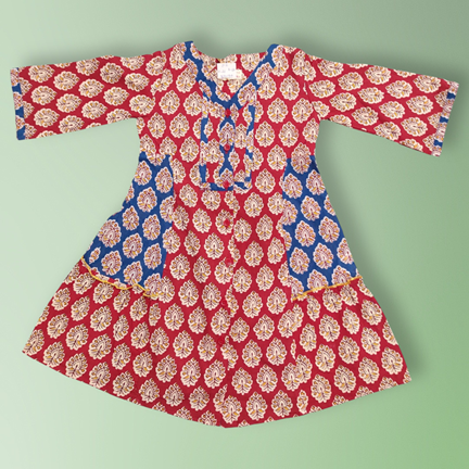 1-2 Year Tulip Printed Cotton Girls Dress 26&quot; Long Jalabiya