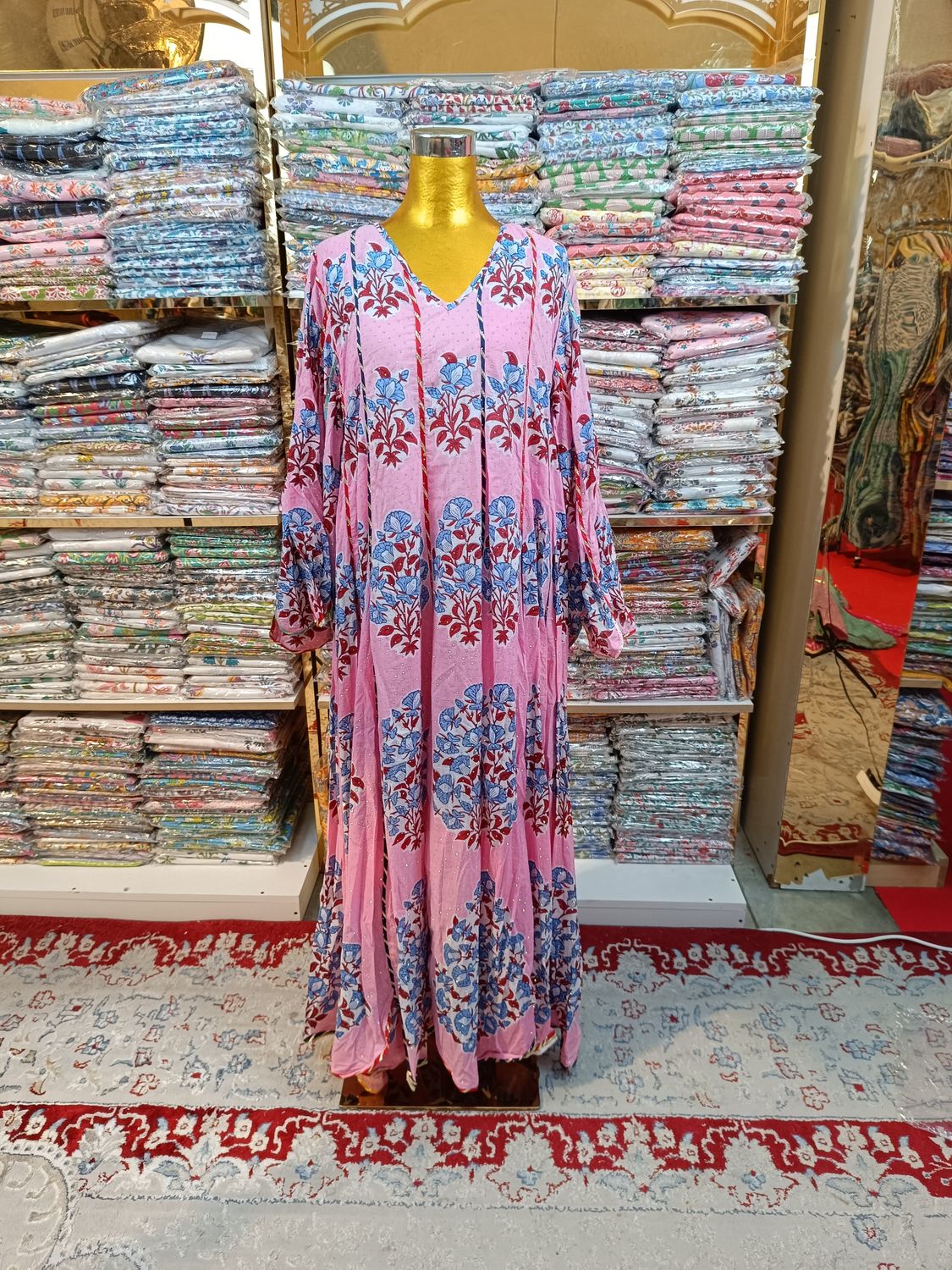 S/M Meher Crystal Multi Printed Cotton Dress 57&#39;&#39; Long Jalabiya