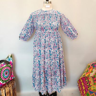 10-11 Year Lutf Printed Cotton Girls Dress 46&quot; Long Jalabiya