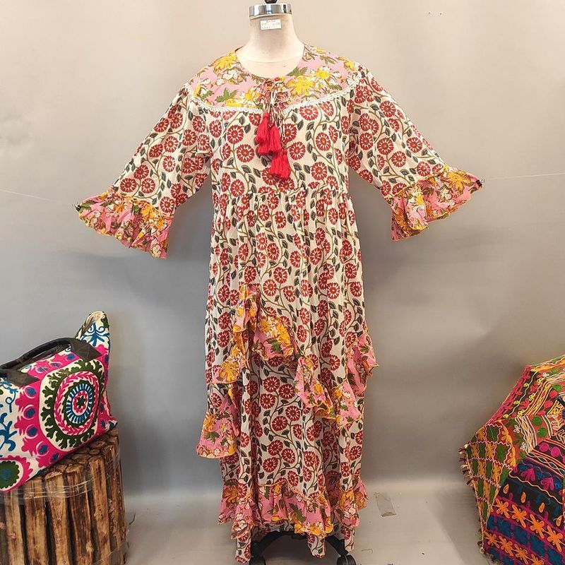 2XL/3XL Mirha Printed Cotton Dress 58&quot; Long Jalabiya