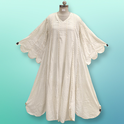 L/XL Meher Crystal White Cotton Dress 57&quot; Long Jalabiya