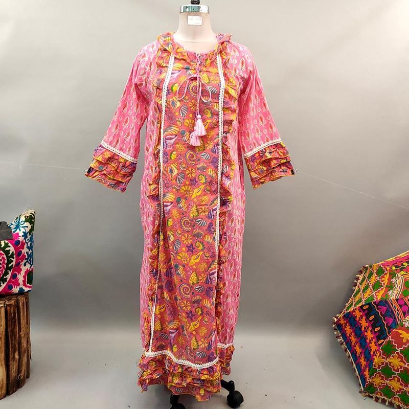 L/XL Mawa Printed Cotton Dress 57&quot; Long Jalabiya