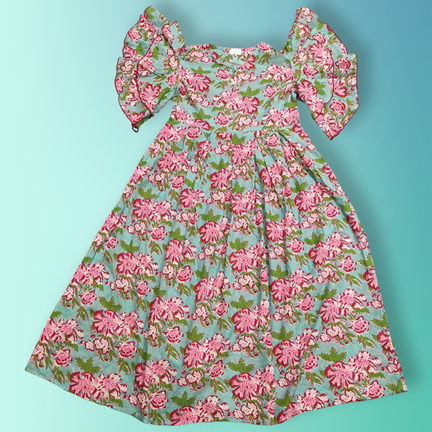 10-11 Year Amna Printed Cotton Girls Dress 45&quot; Long Jalabiya