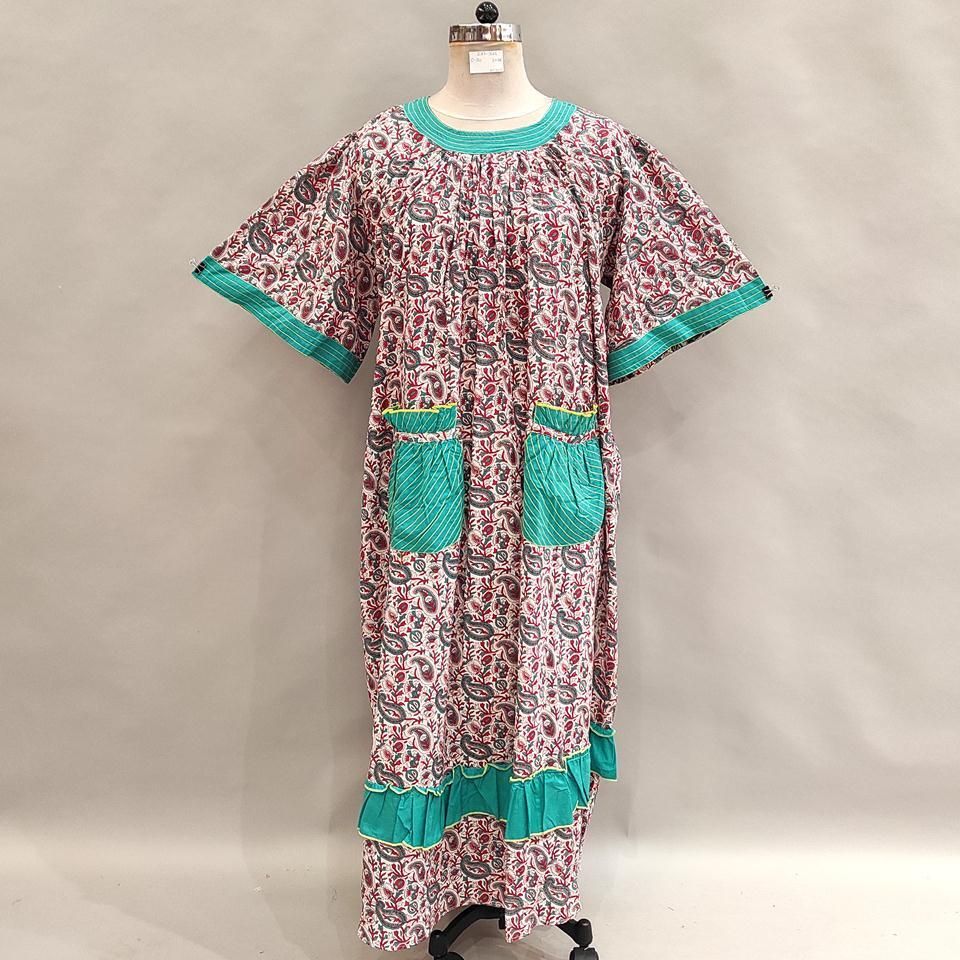 2XL/3XL Nawaar Printed Cotton Dress 56&quot; Short Sleeves Jalabiya