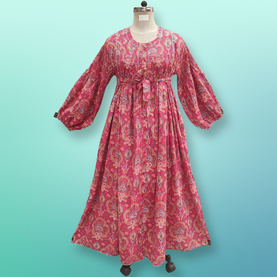 2XL/3XL Abda Printed Cotton Dress 56&quot; Long Jalabiya