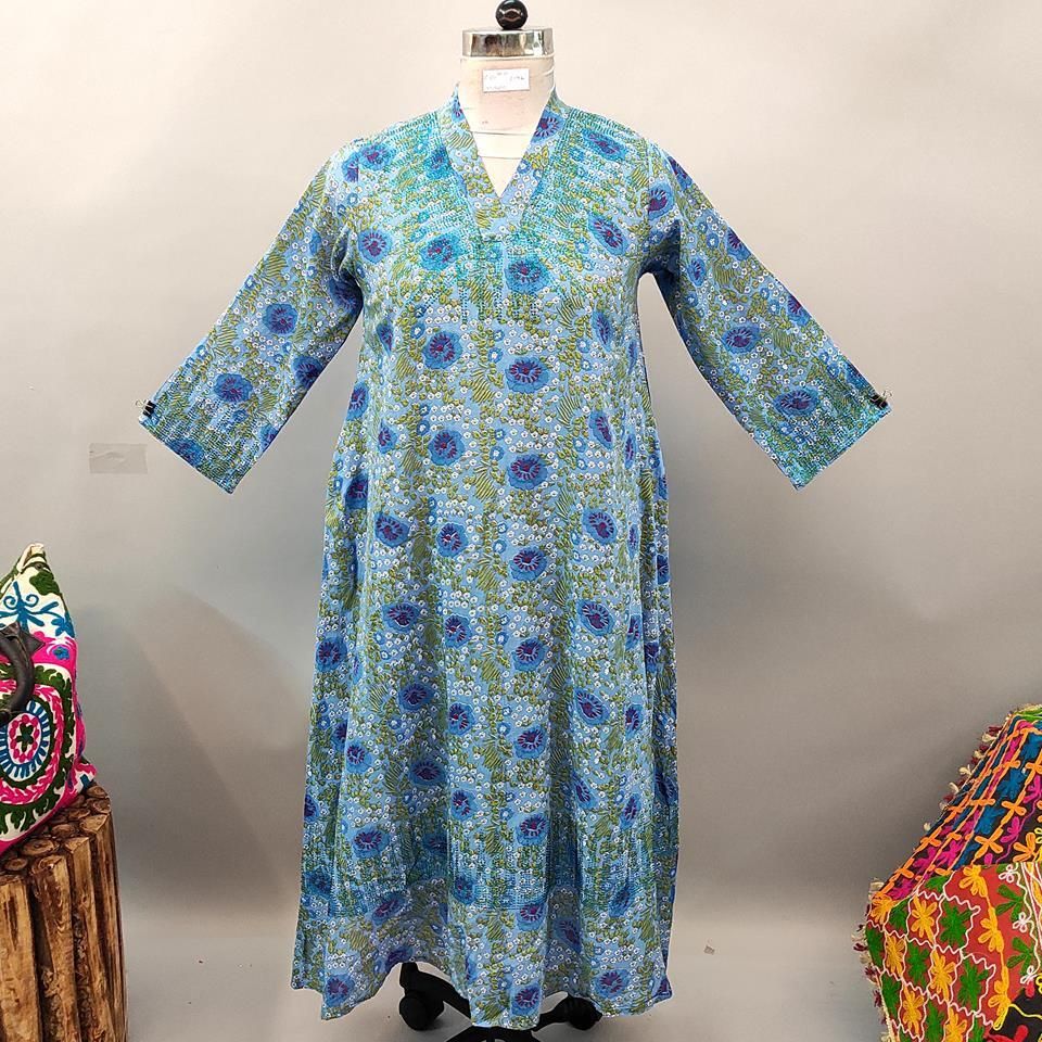 10-11 Year Teena Printed Cotton Girls Dress 46&quot; Long Jalabiya