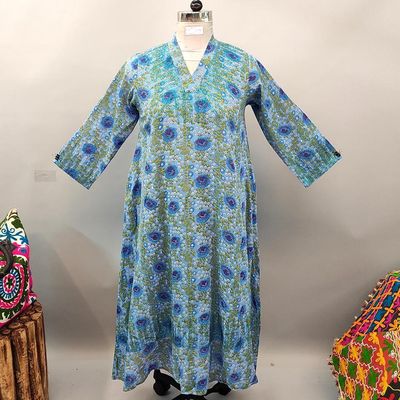 10-11 Year Teena Printed Cotton Girls Dress 46&quot; Long Jalabiya
