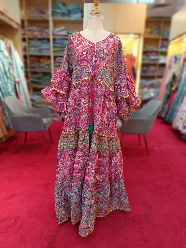 L/XL Adeeba Printed Cotton Dress 57&quot; Long Jalabiya