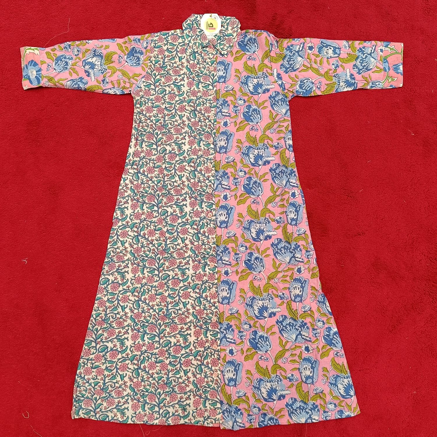 8-9 Year Singapore Pink Printed Cotton Girls Dress 41&quot; Long Jalabiya