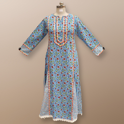 XS/S Ejlal Printed Cotton Dress 55&quot; Long Jalabiya
