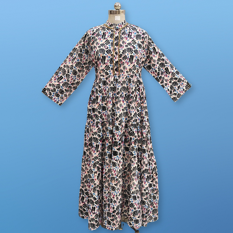L/XL Safia Printed Cotton Dress 57&quot; Long Jalabiya