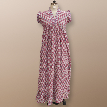 2XL/3XL Amani Crystal Printed Cotton Dress 57&quot; Short Sleeves Jalabiya