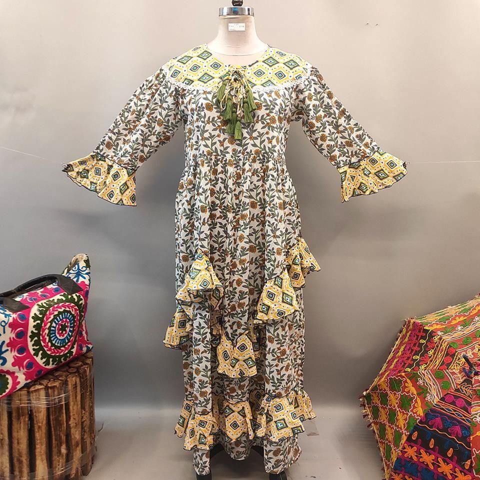 L/XL Mirha Printed Cotton Dress 58&quot; Long Jalabiya