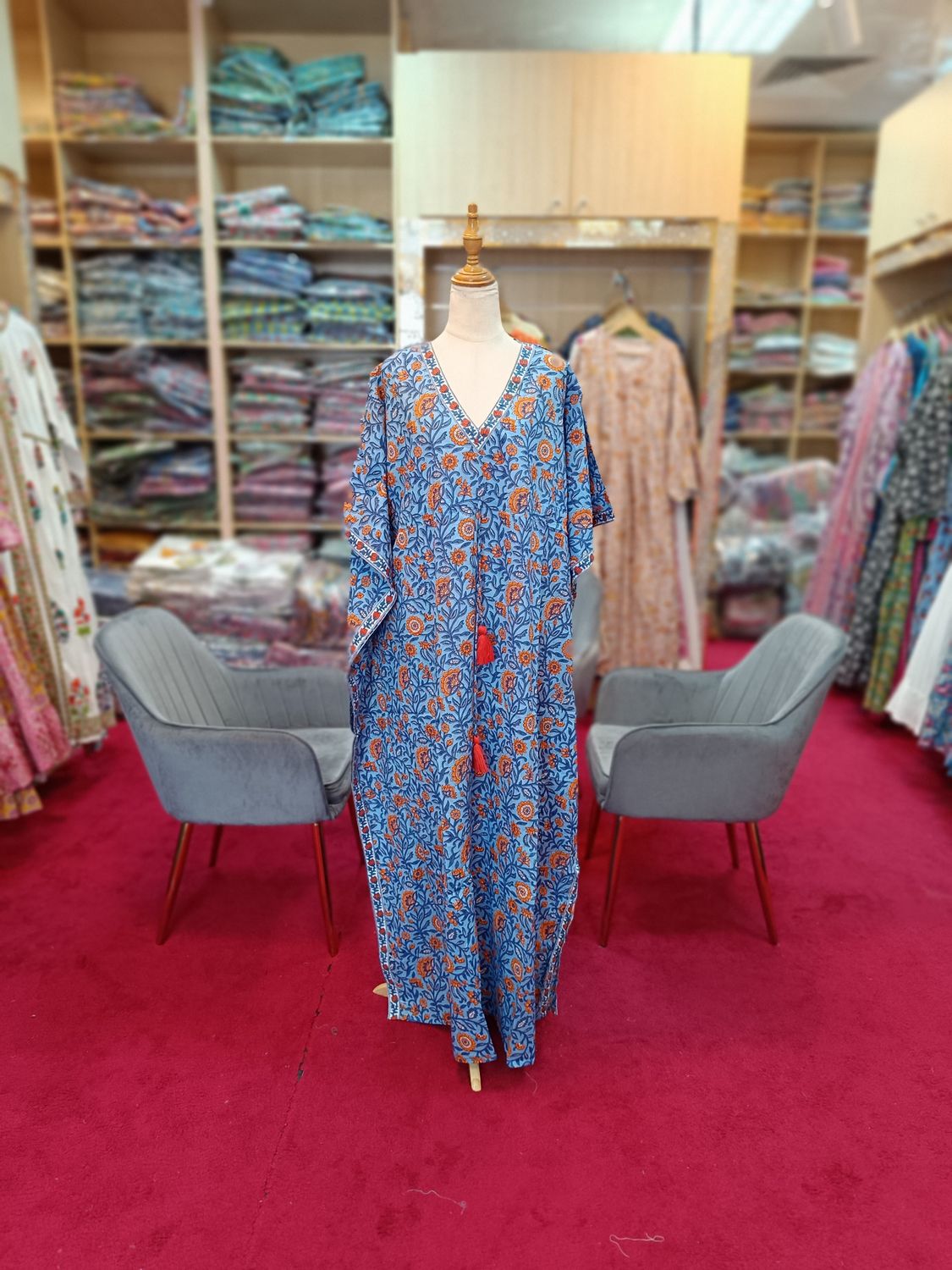Free Size Cotton Farasha Kaftan 57&quot; Long Jalabiya
