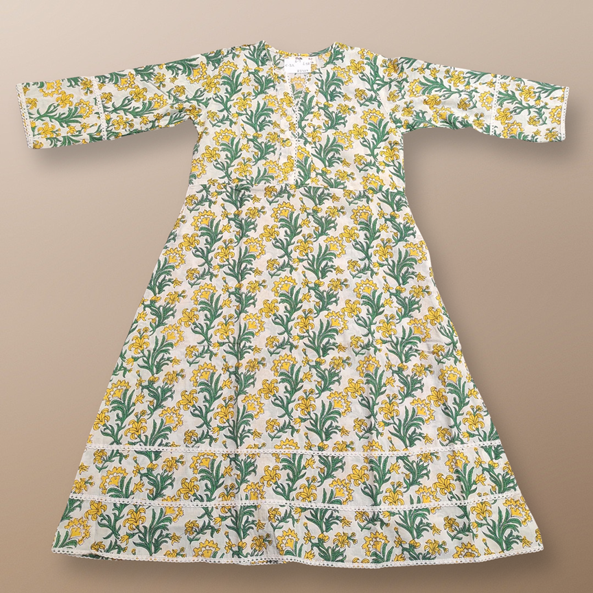6-7 Year Fagira Printed Cotton Girls Dress 38&quot; Long Jalabiya