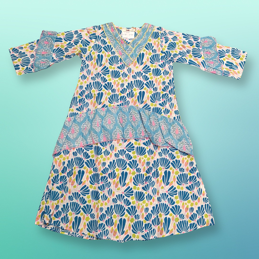 4-5 Year Aiba Printed Cotton Girls Dress 34&quot; Long Jalabiya