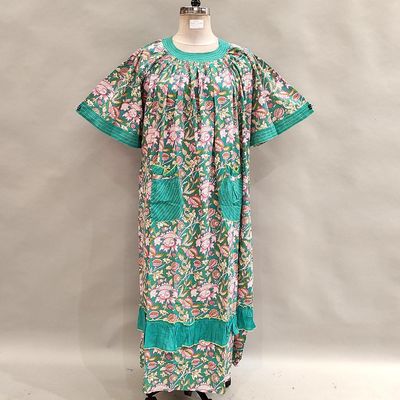 L/XL Nawaar Printed Cotton Dress 56&quot; Short Sleeves Jalabiya