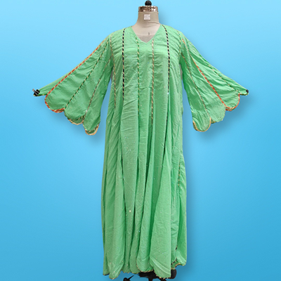 S/M Meher Crystal Green Plain Solid Cotton Dress 56&#39;&#39; Long Jalabiya