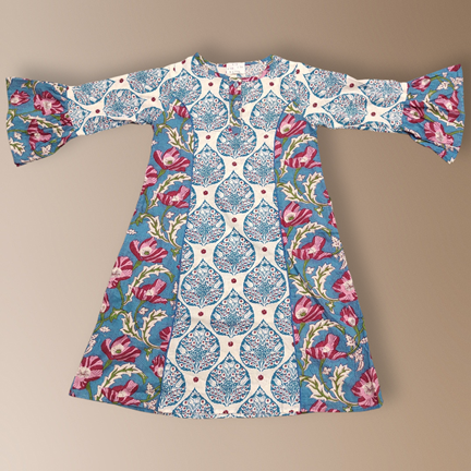 4-5 Year Marry Printed Cotton Girls Dress 33&quot; Long Jalabiya