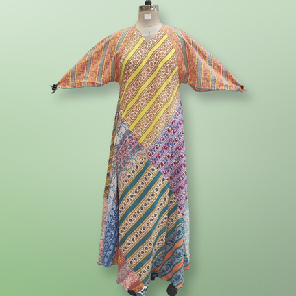 S/M Sakina Multi Printed Cotton Dress 57&quot; Long Jalabiya