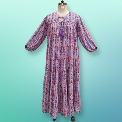 L/XL Bushra Printed Cotton Dress 57&quot; Long Jalabiya
