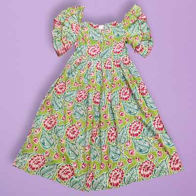 10-11 Year Amna Printed Cotton Girls Dress 45&quot; Long Jalabiya