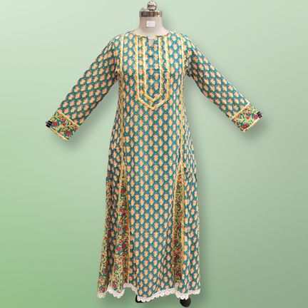 2XL/3XL Ejlal Printed Cotton Dress 57&quot; Long Jalabiya