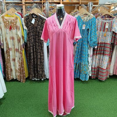 S/M Jasiba Crystal Pink Plain Solid Cotton Dress 57&quot; Long Jalabiya