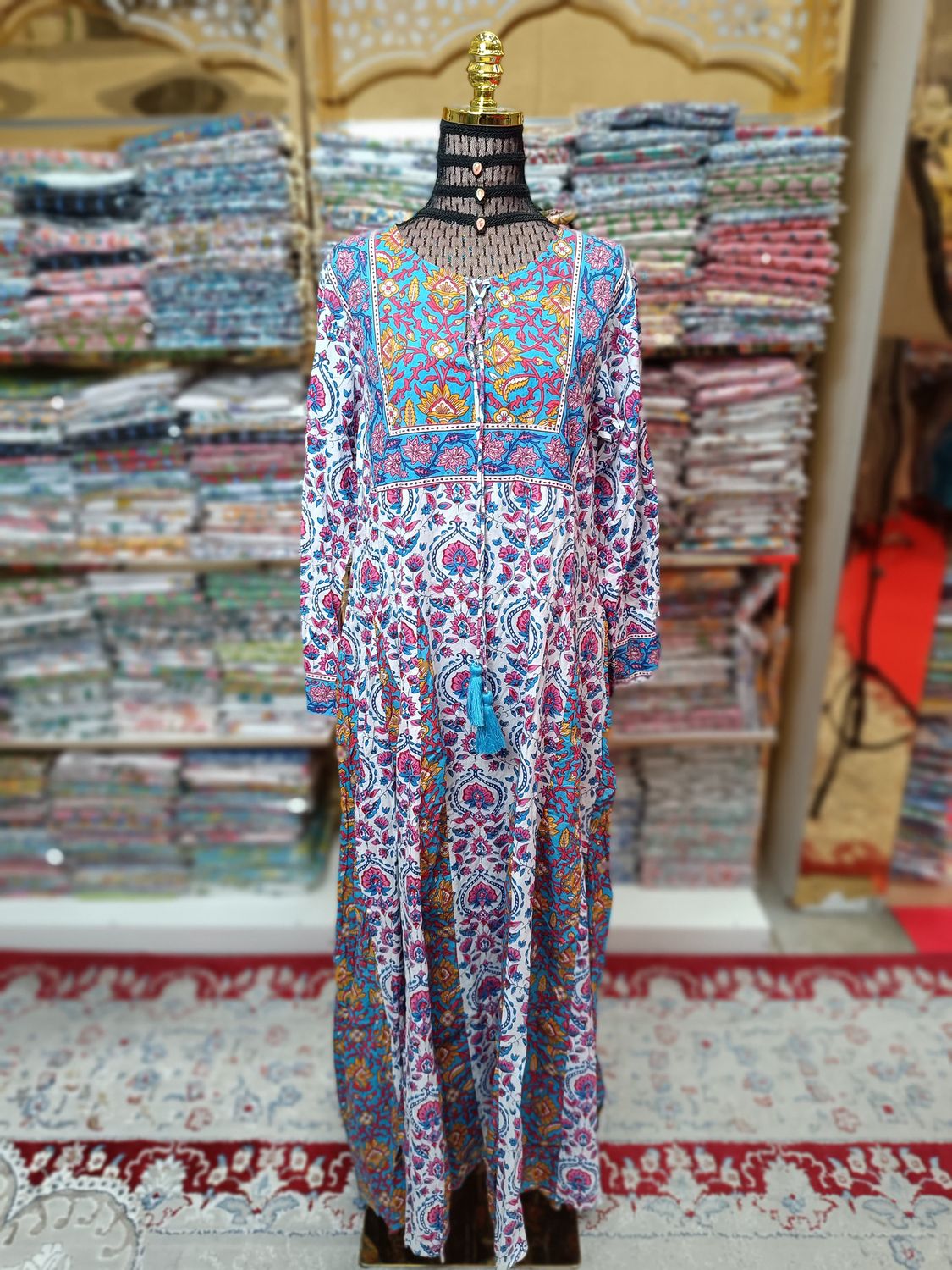 S/M  Multi Anaya Printed Cotton Dress 57&quot;Long Jalabiya