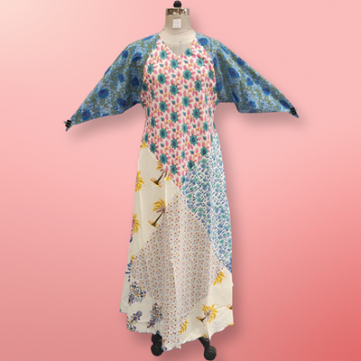 S/M Sakina Multi Printed Cotton Dress 57&quot; Long Jalabiya
