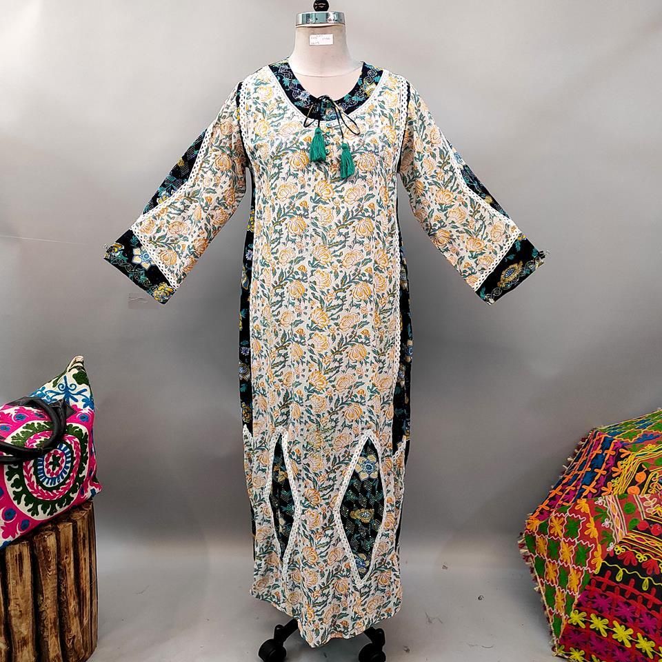 L/XL Atushi Printed Cotton Dress 56&quot; Long Jalabiya
