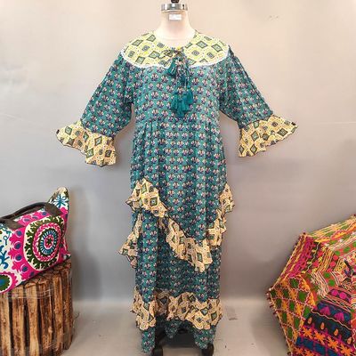 2XL/3XL Mirha Printed Cotton Dress 57&quot; Long Jalabiya