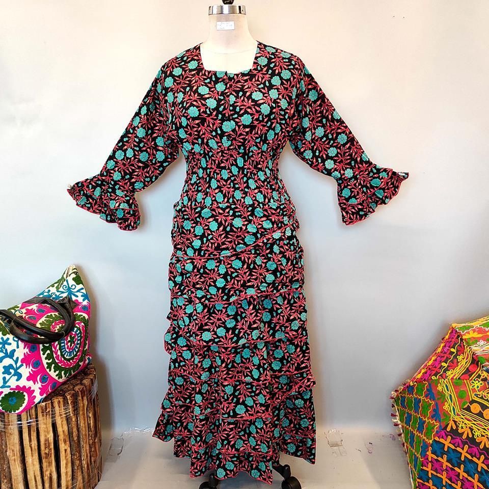 2XL/3XL Jawaria Printed Cotton Dress 57&quot; Long Jalabiya