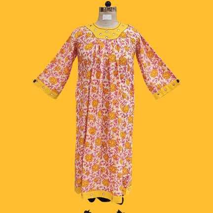 10-11 Year Lara Printed Cotton Girls Dress 46&quot;Long Jalabiya