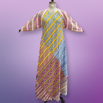 S/M Sakina Multi Printed Cotton Dress 56&quot; Long Jalabiya