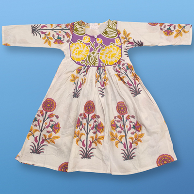 1-2 Year Masira Purple Printed Cotton Girls Dress 26&quot; Long Jalabiya