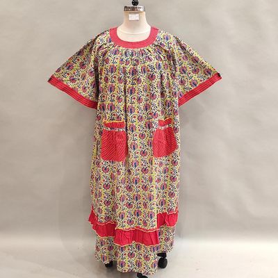 2XL/3XL Nawaar Printed Cotton Dress 56&quot; Short Sleeves Jalabiya