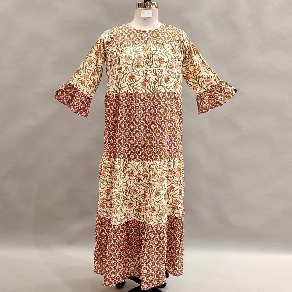 12-13 Year Moon Printed Cotton Girls Dress 52&quot;Long Jalabiya