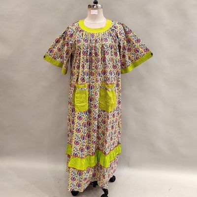L/XL Nawaar Printed Cotton Dress 56&quot; Short Sleeves Jalabiya