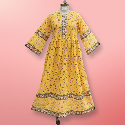 L/XL Amina Printed Cotton Dress 57&quot; Long Jalabiya