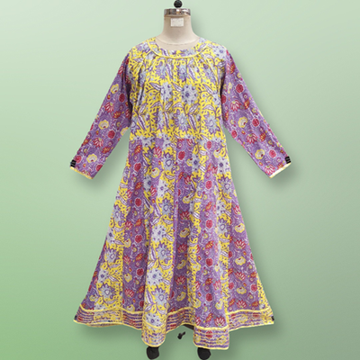 2XL/3XL Zamira Printed Cotton Dress 57&quot; Long Jalabiya