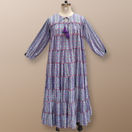 L/XL Bushra Printed Cotton Dress 57&quot; Long Jalabiya