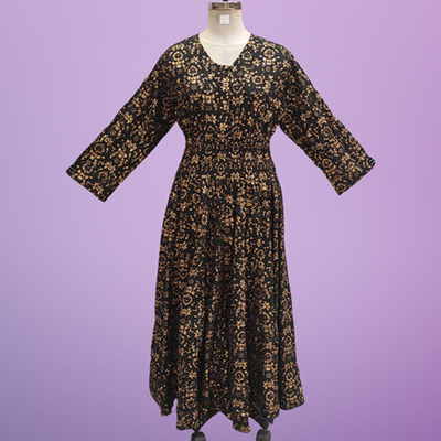 2XL/3XL Mawiya Crystal Black Golden Cotton Dress 57&quot; Long Jalabiya