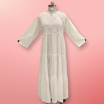 L/XL Sidra Crystal White Cotton Dress 56&quot; Long Jalabiya