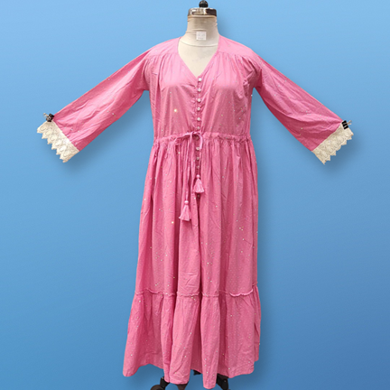 2XL/3XL Ari Crystal Pink Plain Solid Cotton Dress 57&quot; Long Jalabiya