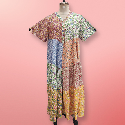 2XL/3XL Zaib Multi Printed Cotton Dress 57&quot; Short Sleeves Jalabiya